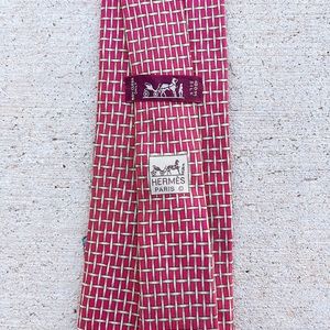 Hermes Basket Weave Red Tie 100% Silk